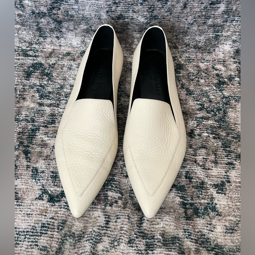 Everlane The Boss Loafer Size 6.5 Ivory Leather Pointed Toe Ballet Flats Kitten